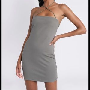 Army green body con dress